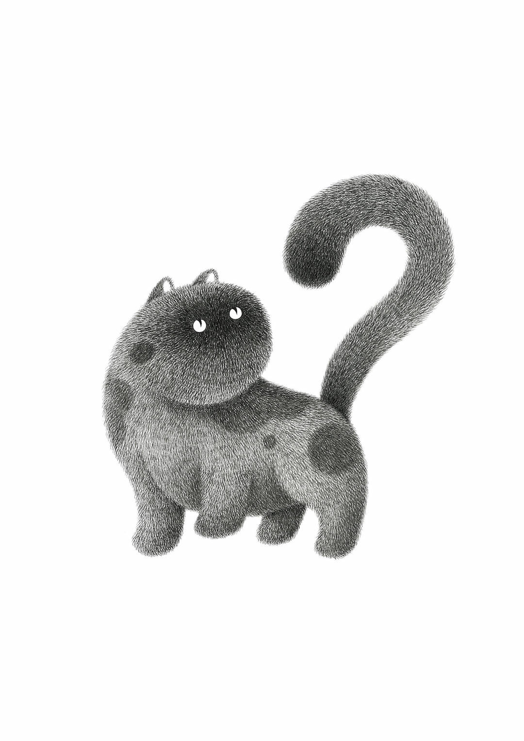 Cat Art Drawings of Felines Too Fluffy for Their Own Good