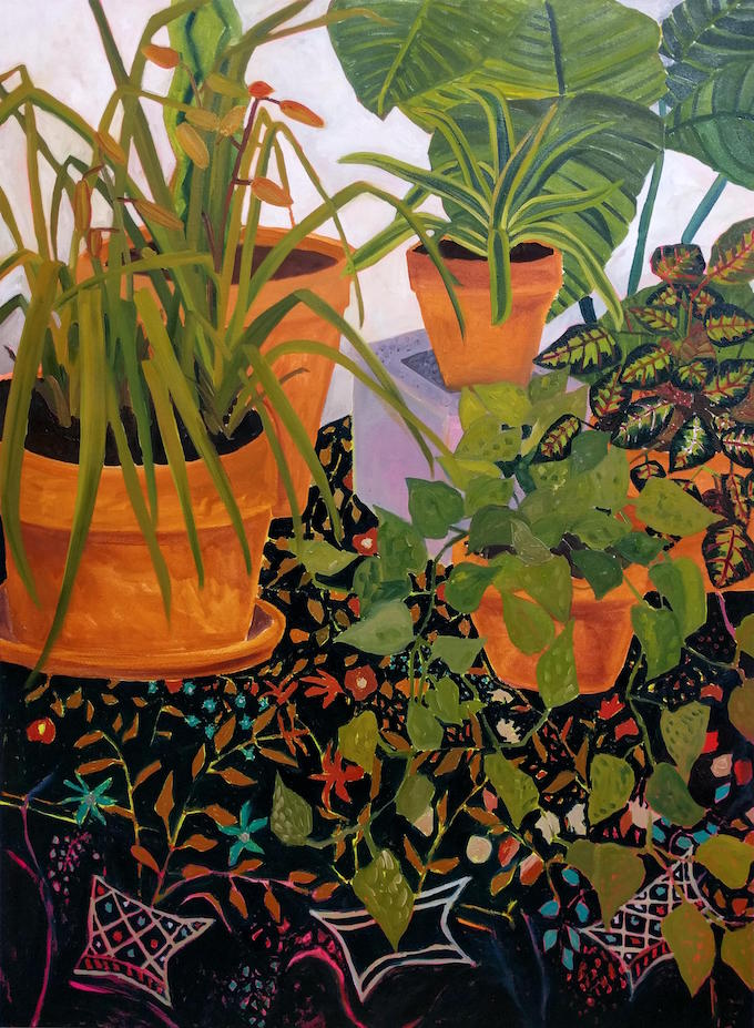 Anna Valdez, Plants on Black Wool Embroidered Bed Cover