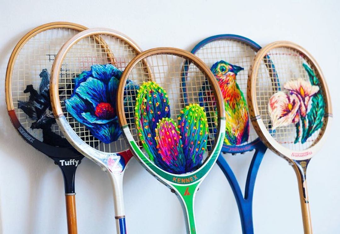 Flowers Embroidered on the Strings of Vintage Rackets and Other Thread  Artworks by Danielle Clough — Colossal
