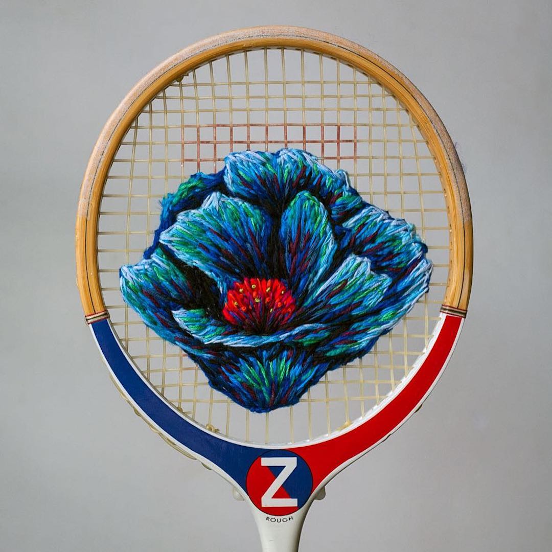 Flowers Embroidered on the Strings of Vintage Rackets and Other Thread  Artworks by Danielle Clough — Colossal