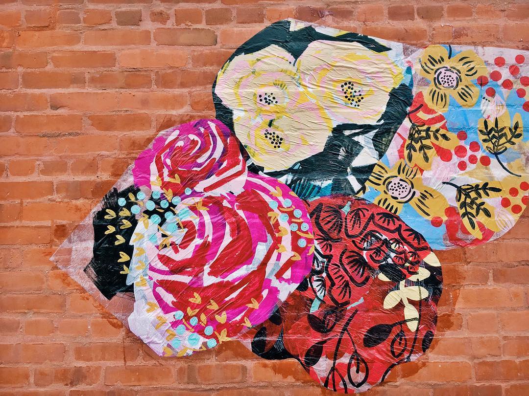 Wheat paste flower mural by Rebecca Volynsky