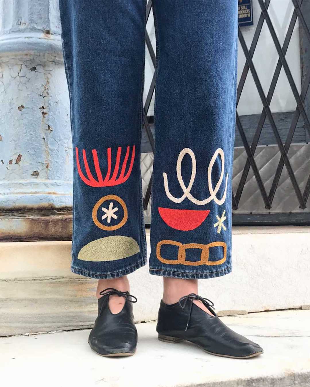 Embroidered denim jeans by Thousand Island