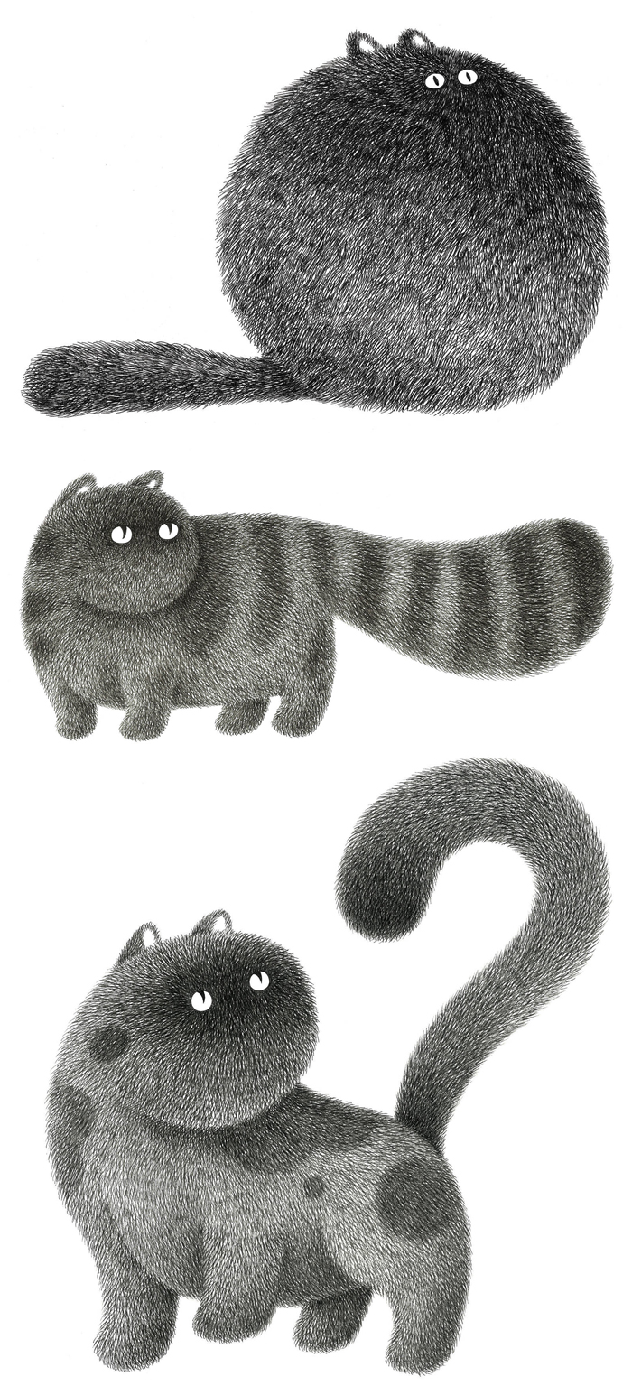 Cat Art Drawings of Felines Too Fluffy for Their Own Good