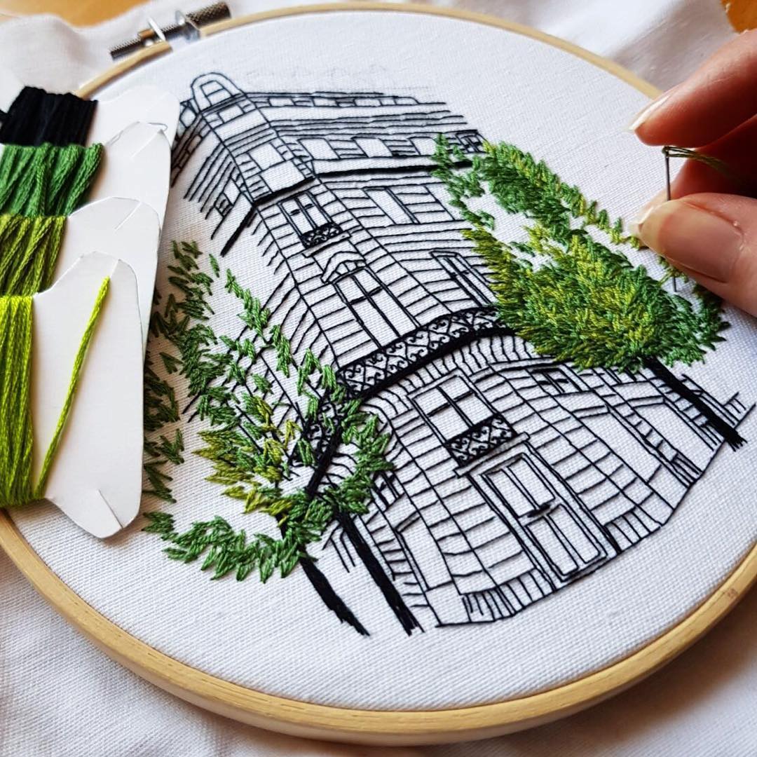 Architecture embroidery by Elin Petronella