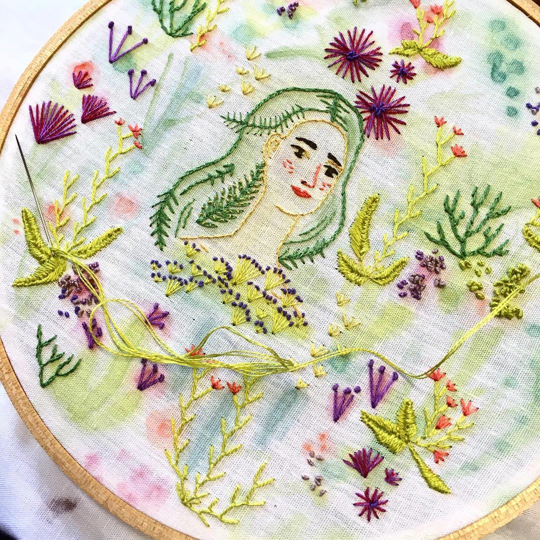 Delicate Embroidery Painting by Illustrator Abigail Halpin