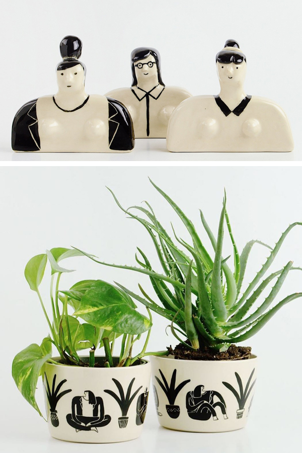 Ceramics with paintings of women by Miri Orenstein