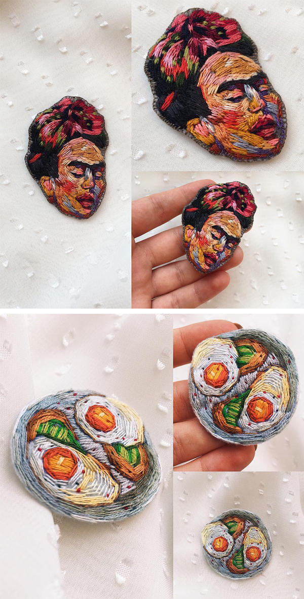 Embroidered brooch by Fistashka Art