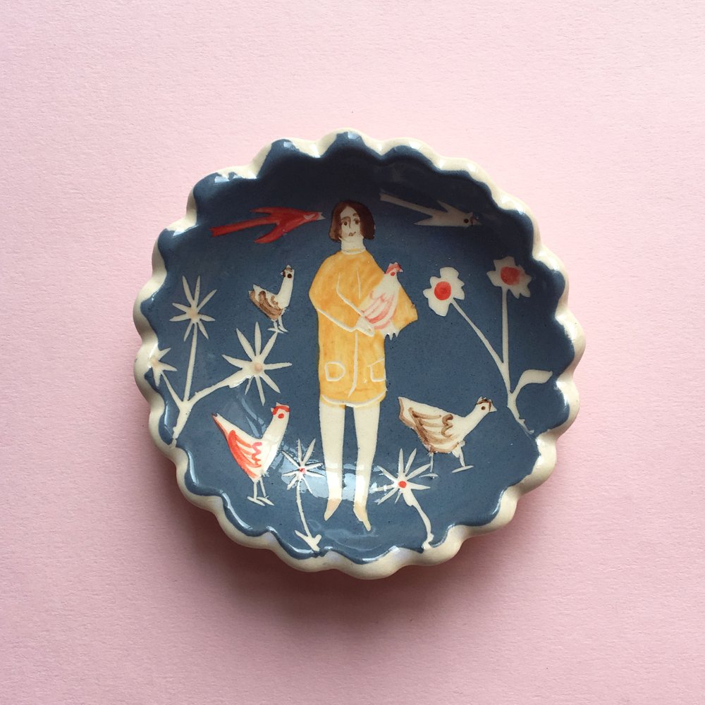 Illustrated ceramic plate by Polly Fern