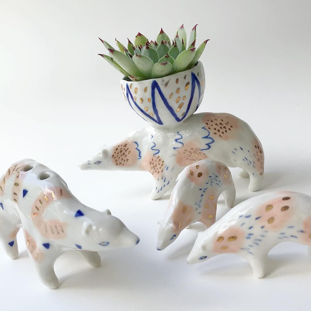 Illustrated animal ceramics by Bird Can Fox