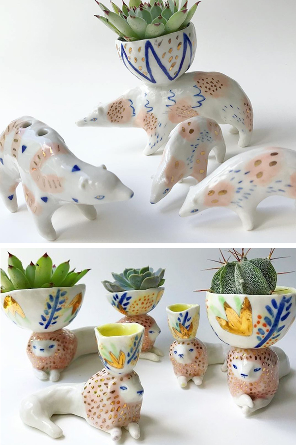 Illustrated animal ceramics by Bird Can Fox