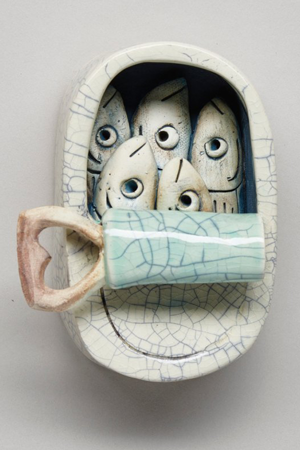 Ceramic sardines in a tin by Fiona Bates