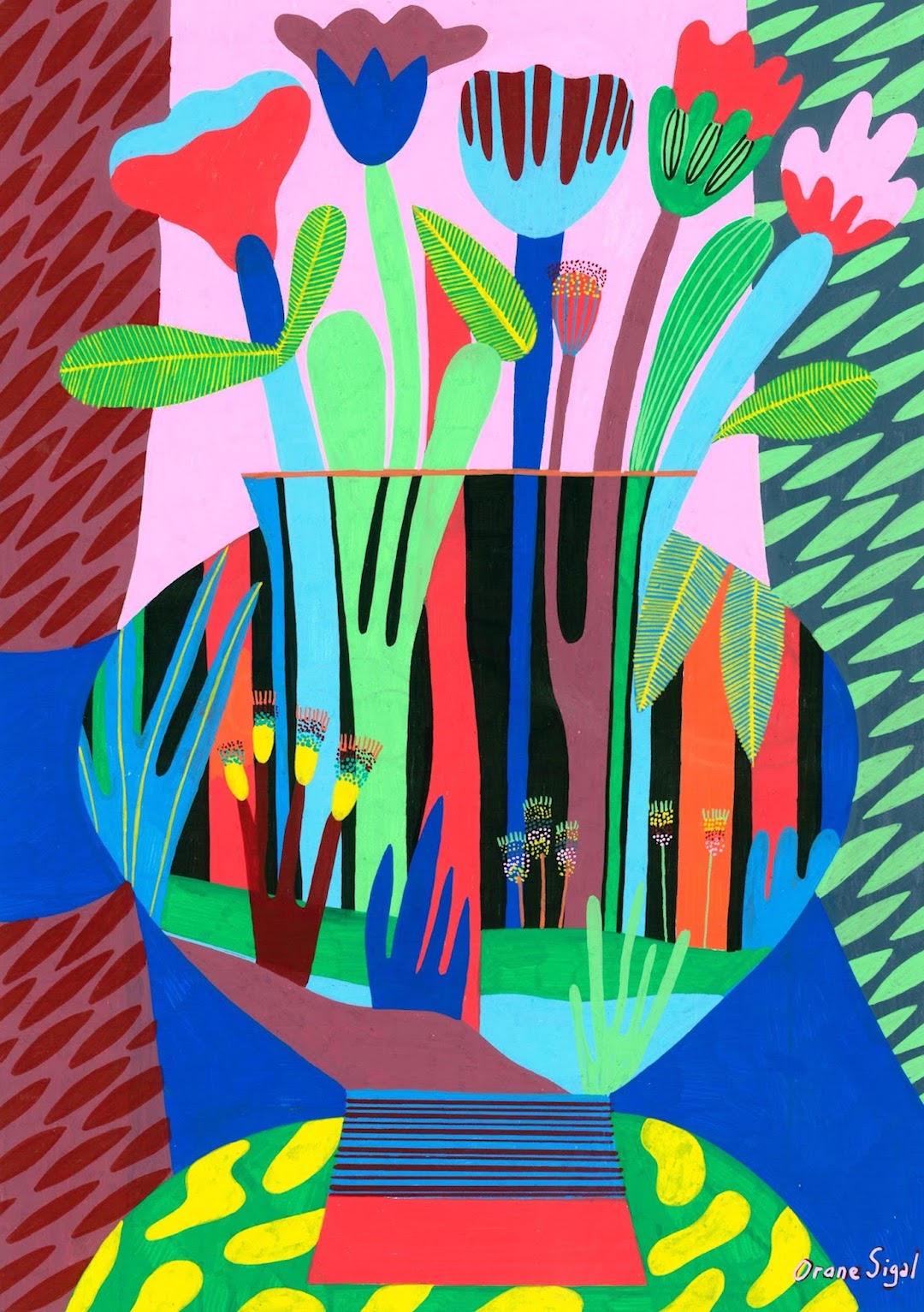 Vibrant color palette jungle illustration by Orane Sigal