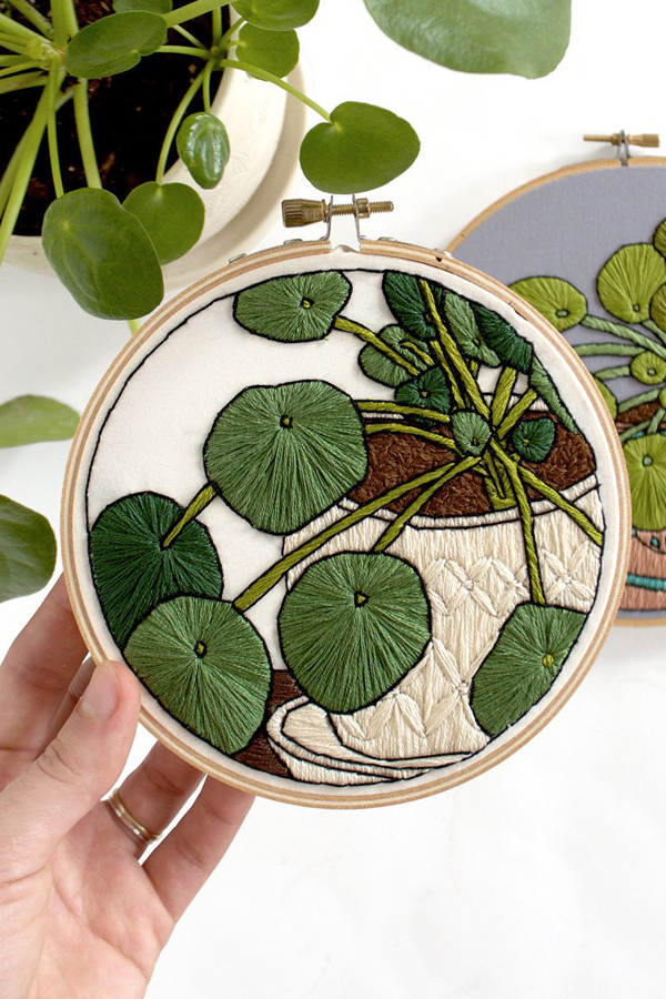 Pilea hand embroidery pattern by Sarah K. Benning