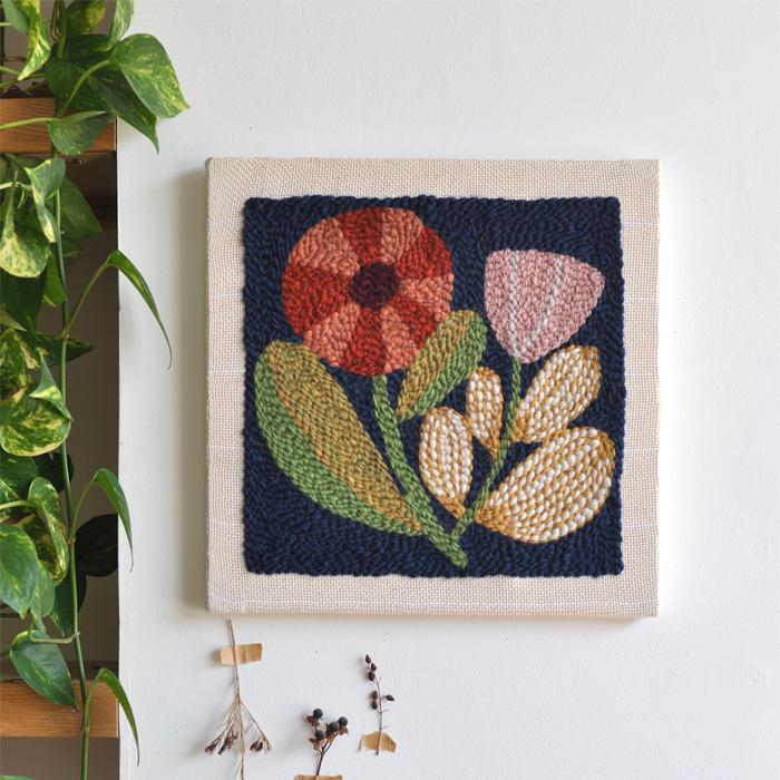 Floral punch needle embroidery