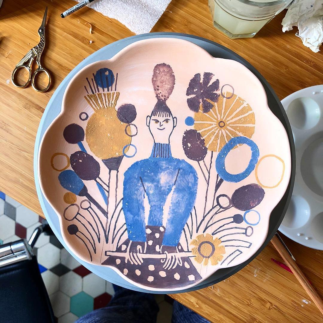 Illustrated ceramic plate by Malota