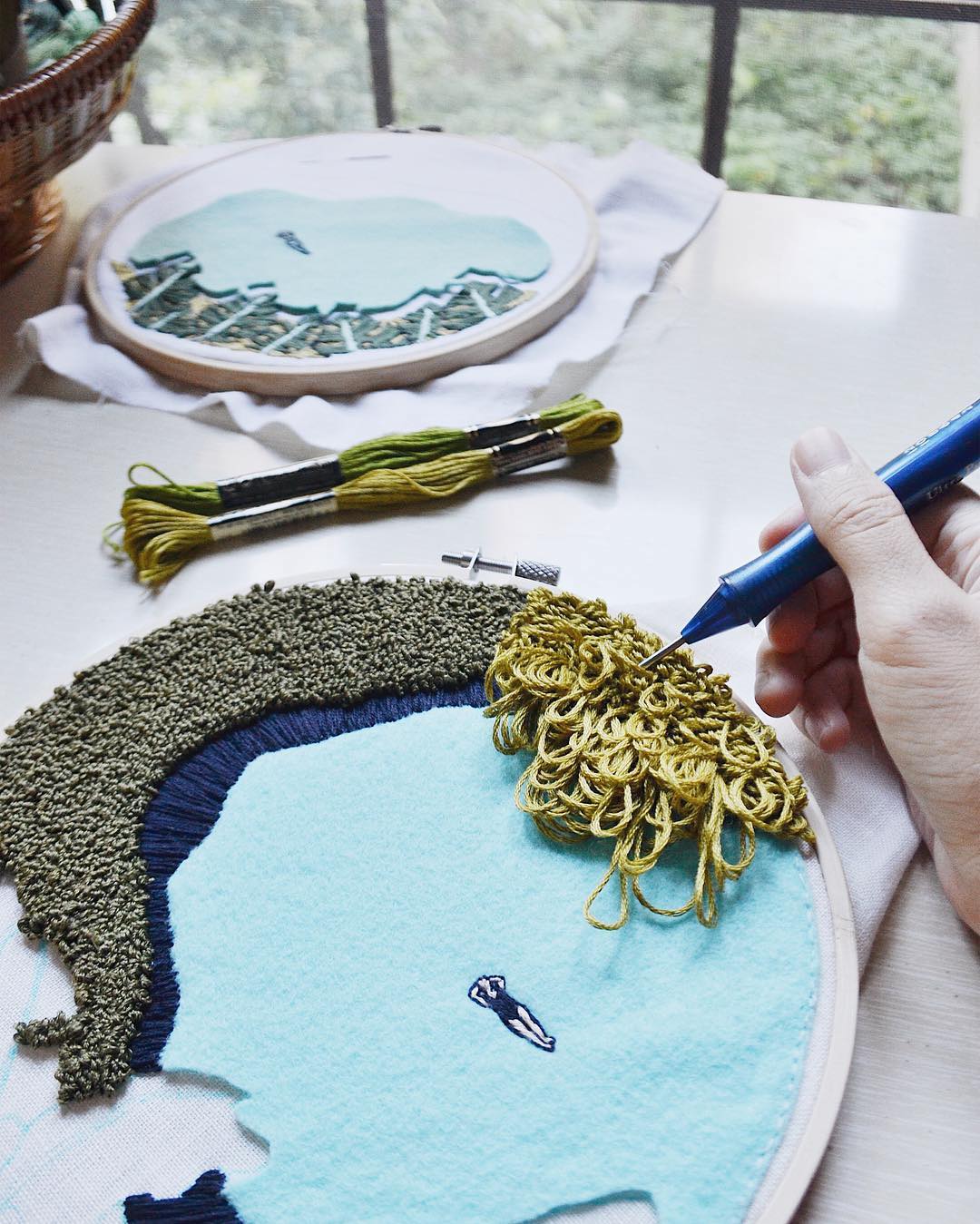 Hand embroidered landscapes by Fenny Suter