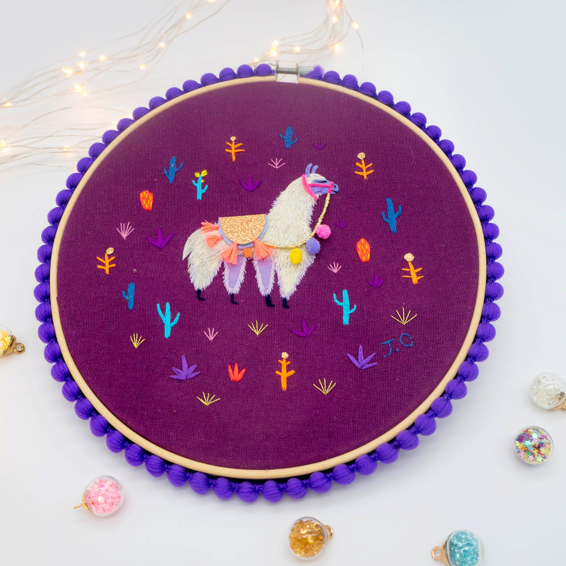 Lllama embroidery hoop art