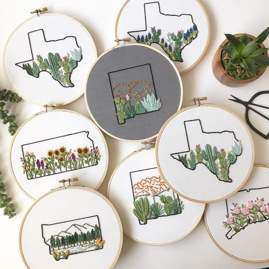 State embroidery hoop art by Lemon Made Shop