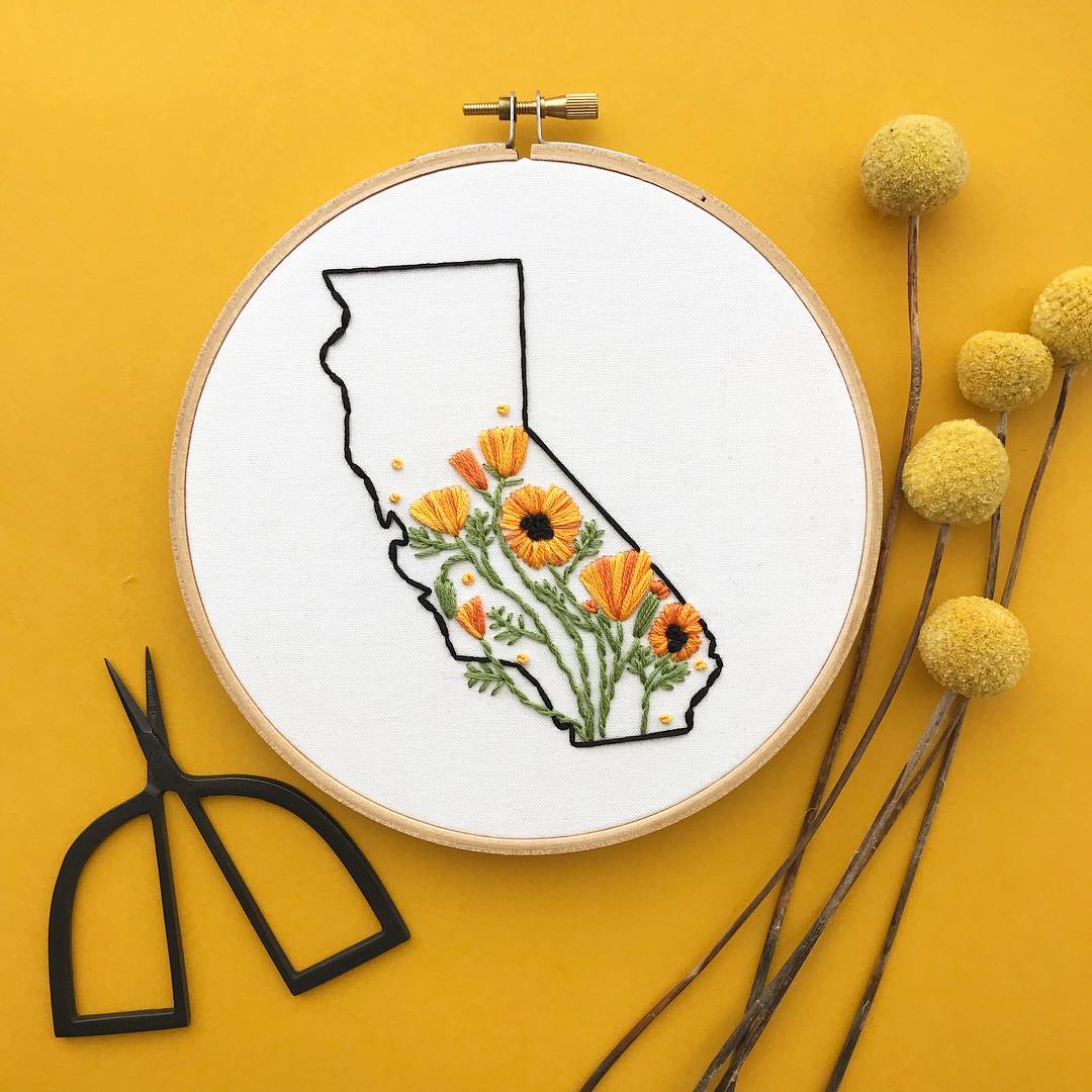 State embroidery hoop art by Lemon Made Shop