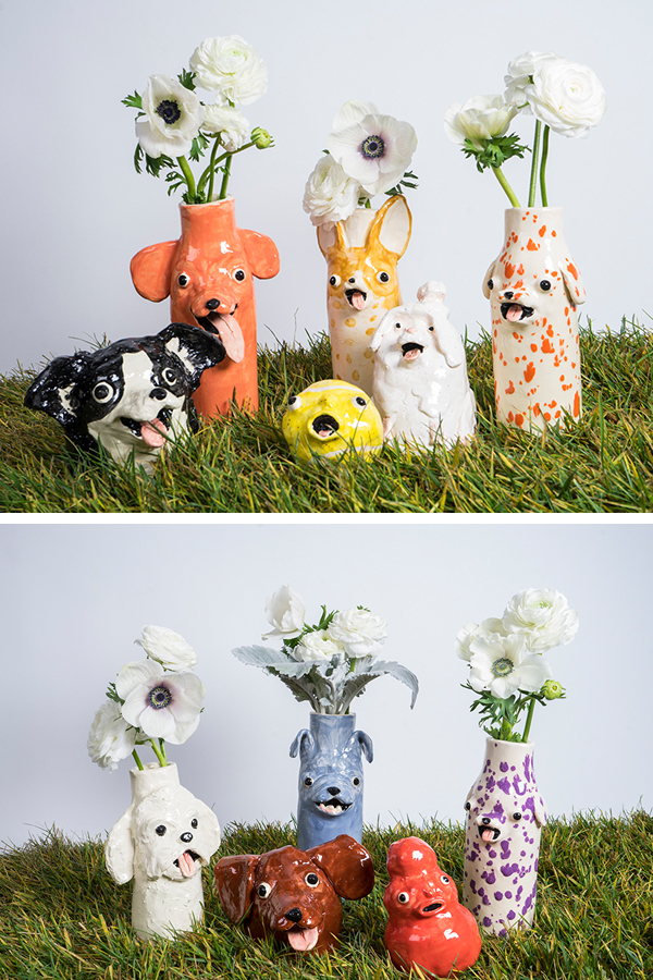 Ceramic dog vase by Katie Kimmel