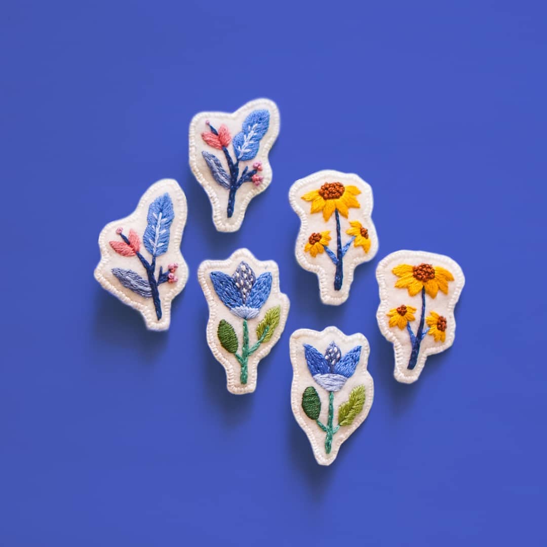 Hand embroidered flower brooch by Cub Club