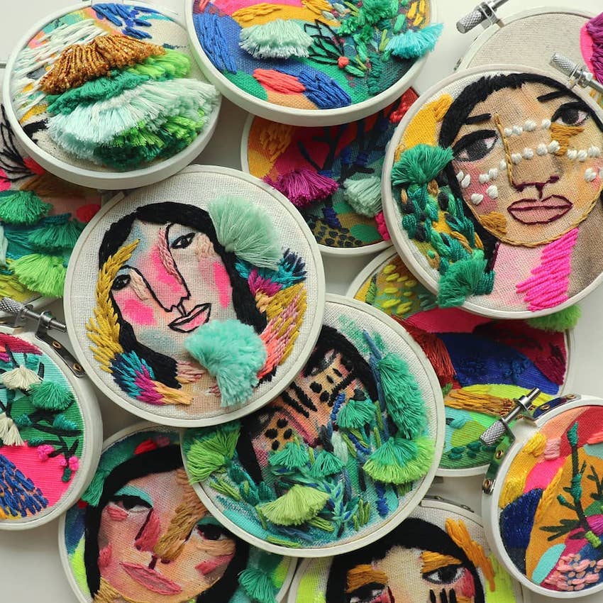 Mixed media hoop art by Katy Biele