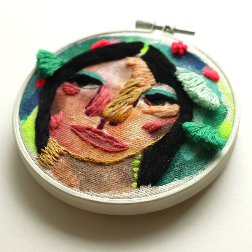 Mixed media hoop art by Katy Biele