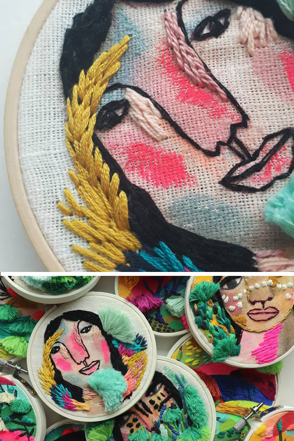 Mixed media embroidery art by Katy Biele