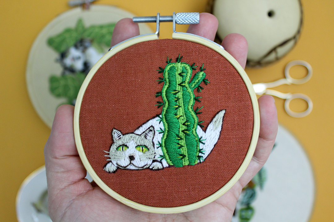 Cat embroidery by Sara Barnes