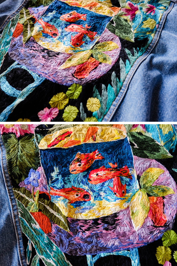 Embroidered denim jacket by Mapi BG