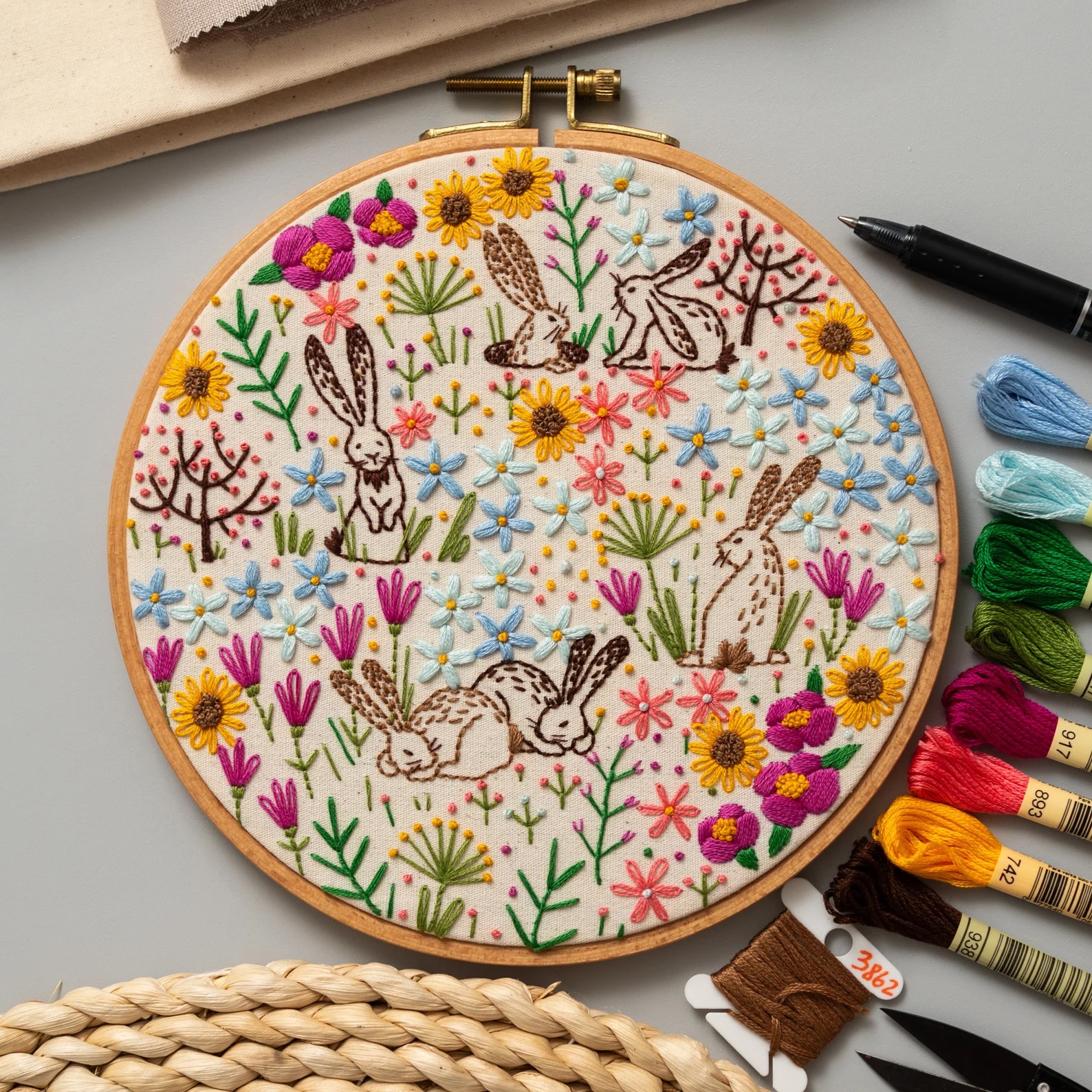 Florals and bunnies embroidery patterns