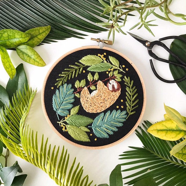 Sloth embroidery art