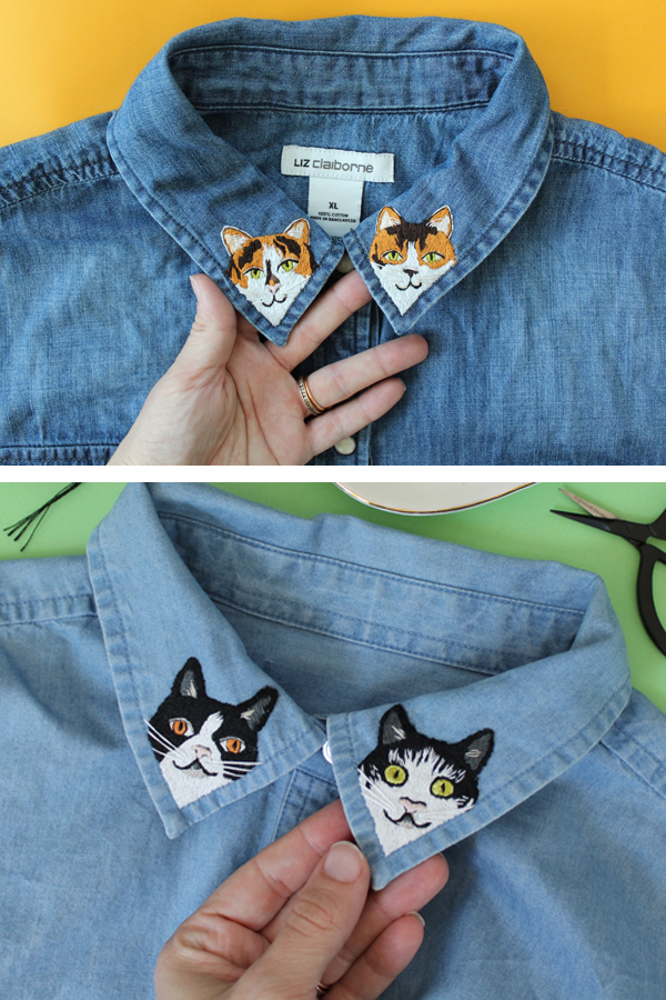 Embroidered collars with cats on them