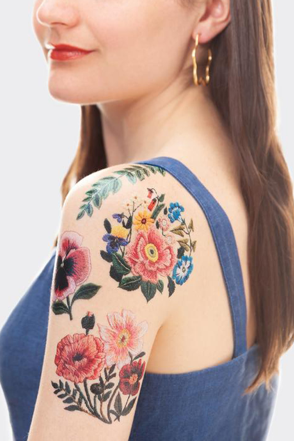 Temporary tattoos look like embroidery by Tessa Perlow