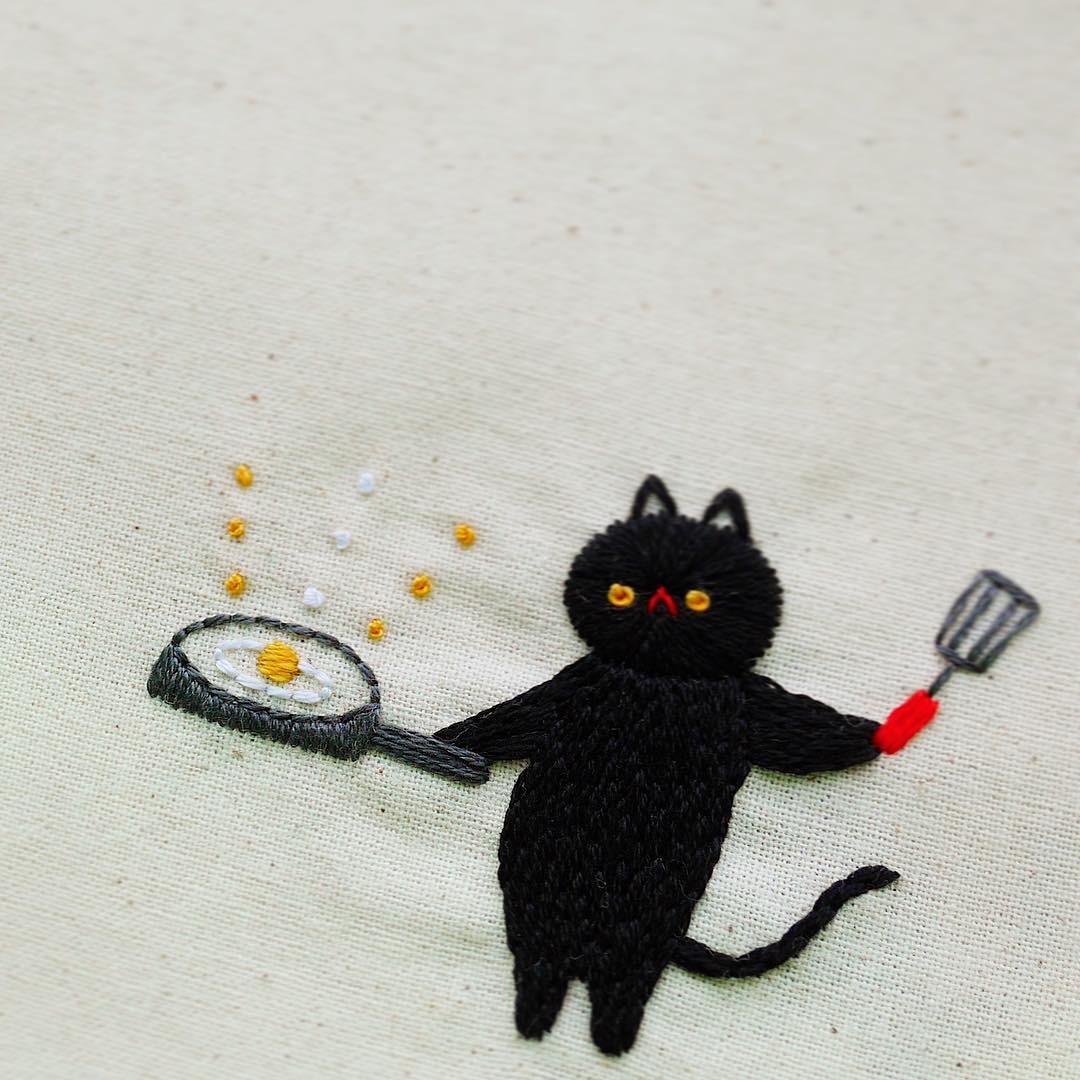 Funny cat embroideries by Nyang Stitch