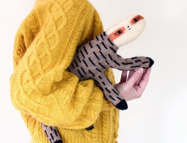 Knitted sloth doll by Colette Bream