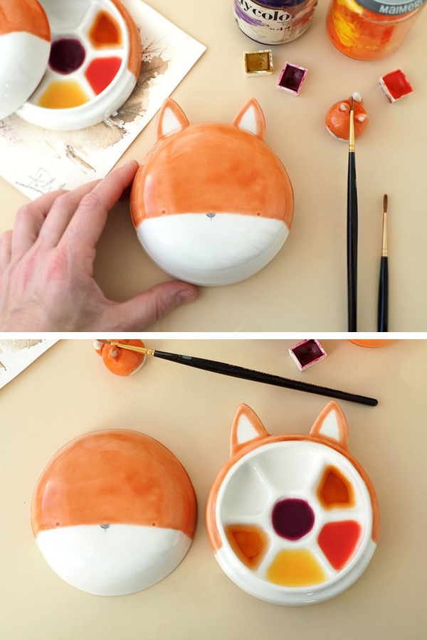 Fox-shaped ceramic palette