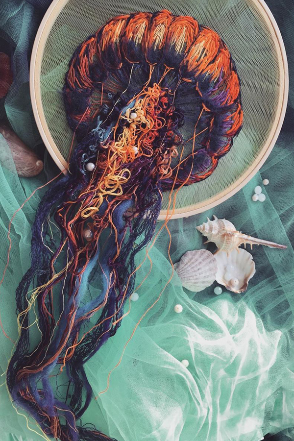 Jellyfish embroidery by Yuliya Kucherenko