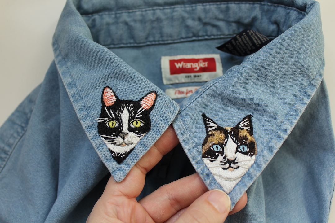 Custom cat embroidery on a shirt