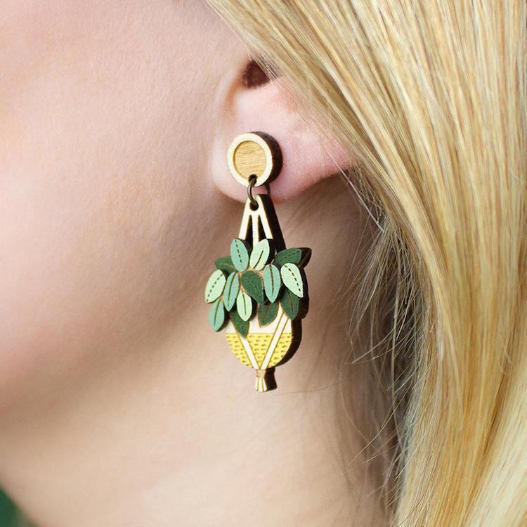 Houseplant wooden earrings