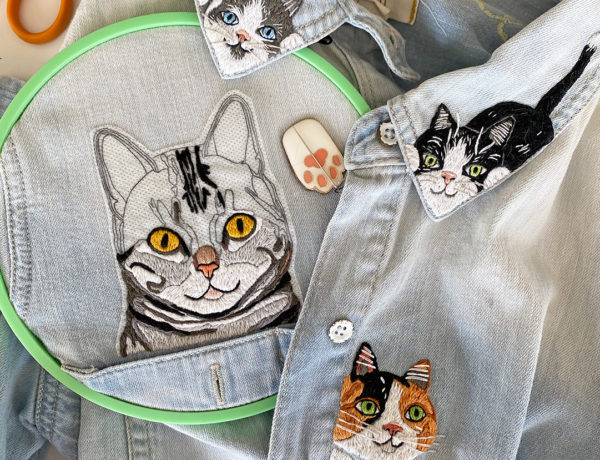 Cat embroidery on a shirt