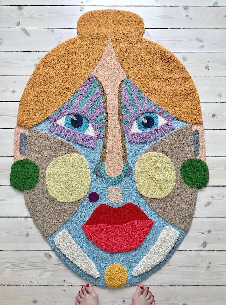 Rug art of a woman by Ina Dyreborg