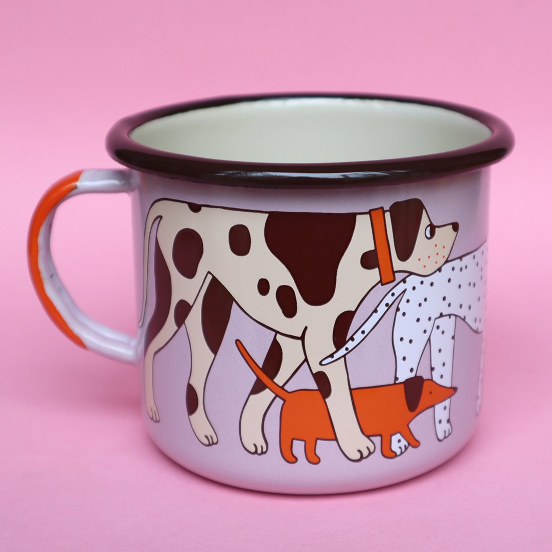 Dog Walking Enamel Mug