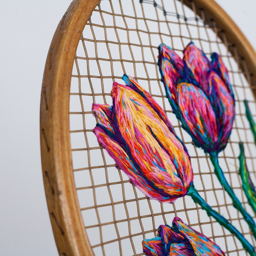 Embroidered Tennis Rackets by Danielle Clough