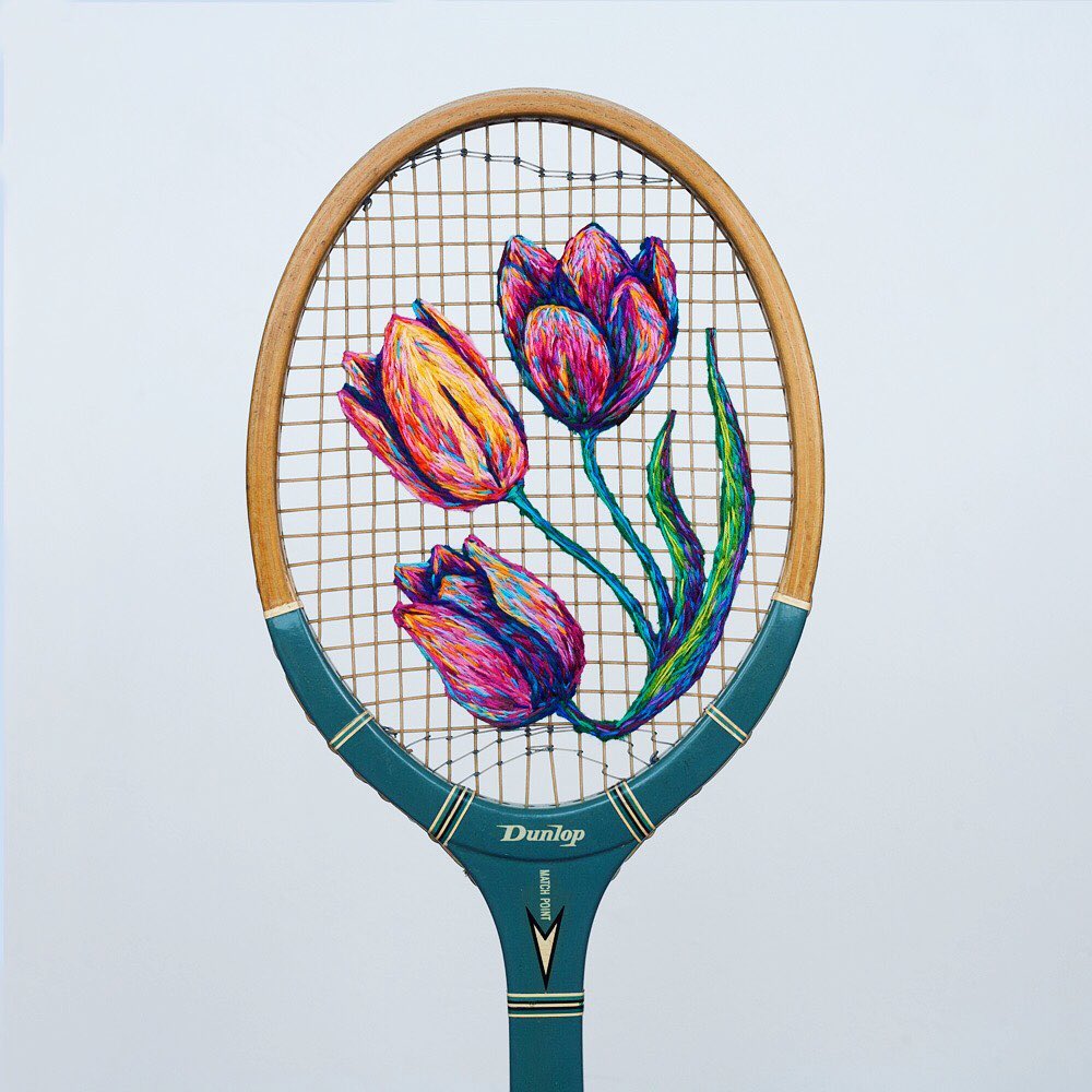 Flowers Embroidered on the Strings of Vintage Rackets and Other Thread  Artworks by Danielle Clough — Colossal