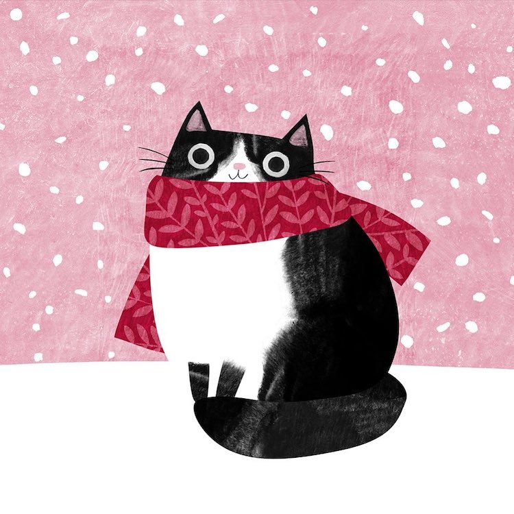 Cat Illustration Wearing a Scarf by Angie Rozelaar