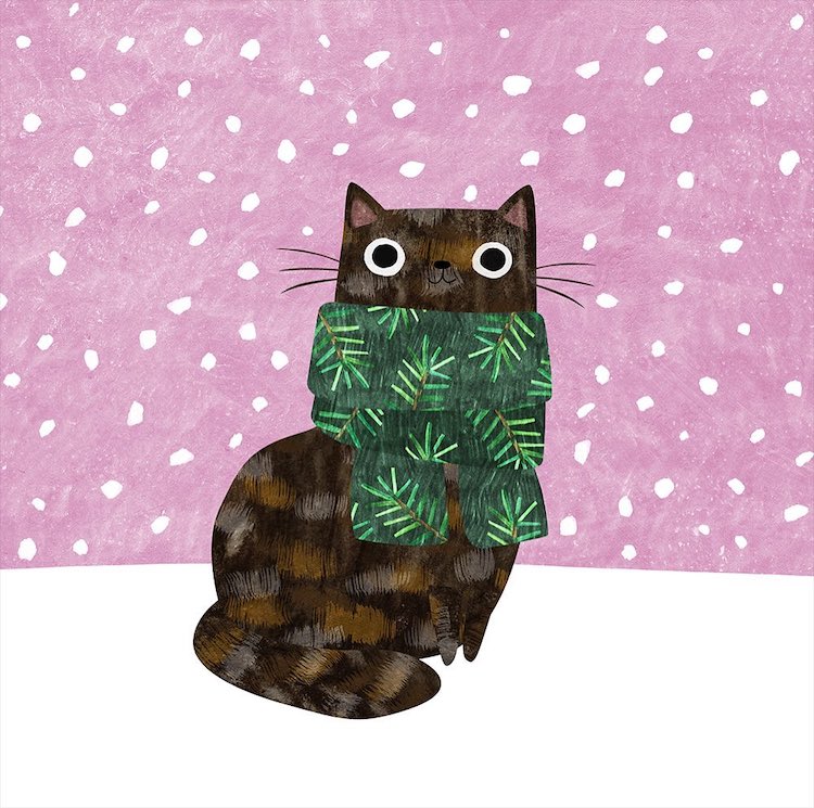 Cat Illustration Wearing a Scarf by Angie Rozelaar