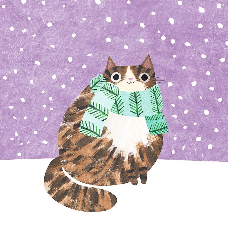 Winter Cat Paintings by Angie Rozelaar