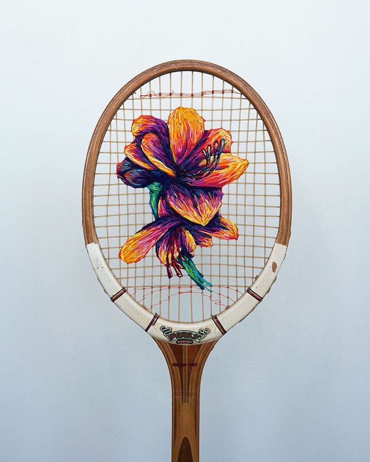 Embroidery on tennis racket