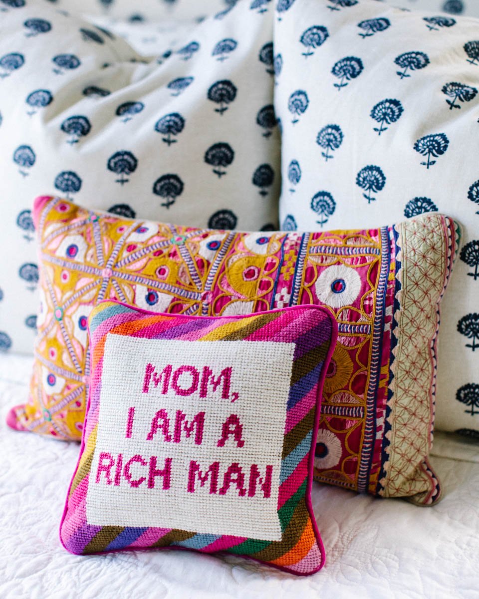 Cher Quote, "Mom I am a Rich Man" on Pillow